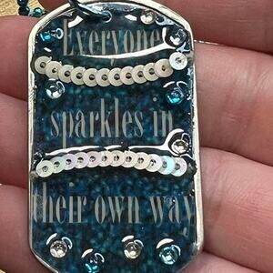 Dog tag resin necklace "Everyone sparkles in their own way" sequin rhinestone